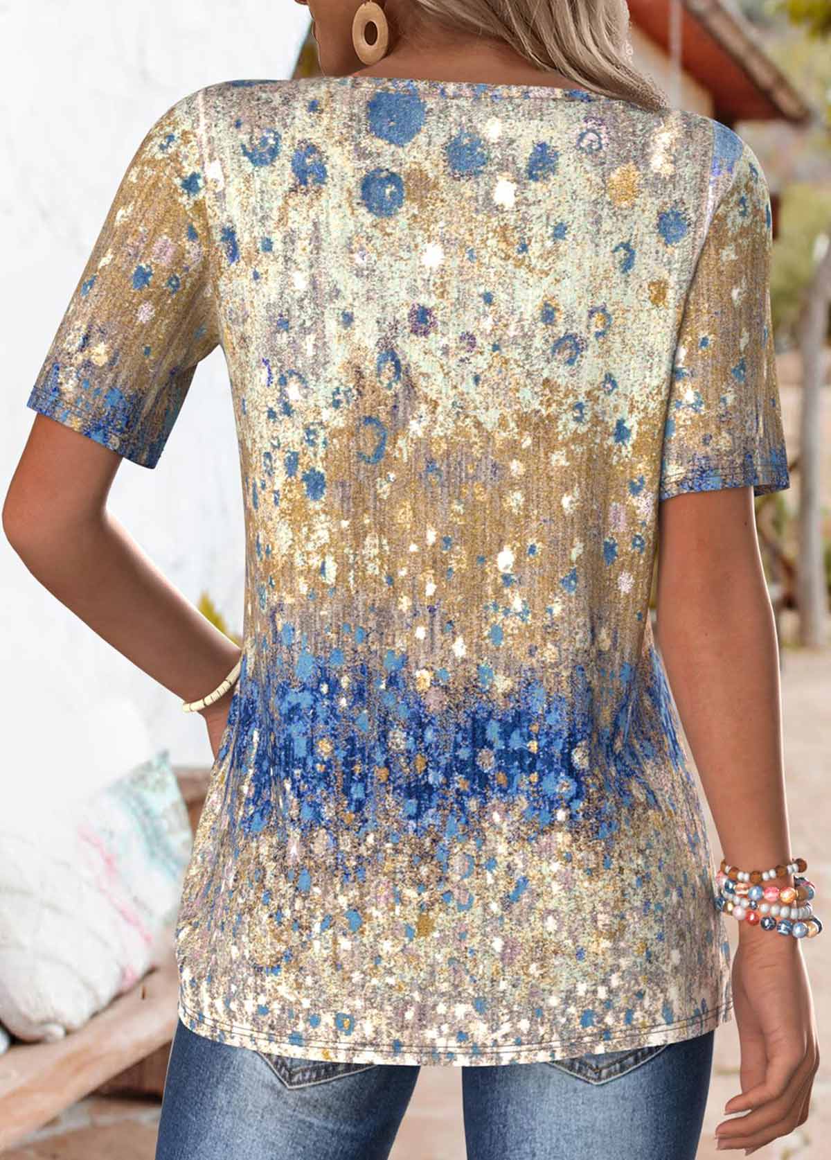 Multi Color tops,Ombre tops,ROTITA Tuck Stitch Multi Color Short Sleeve T Shirt