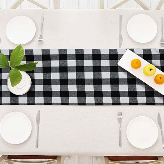 Black accessories,Plaid accessories,Striped accessories,Geometric accessories,Plaid Ombre Black Table Runner Tablecloth