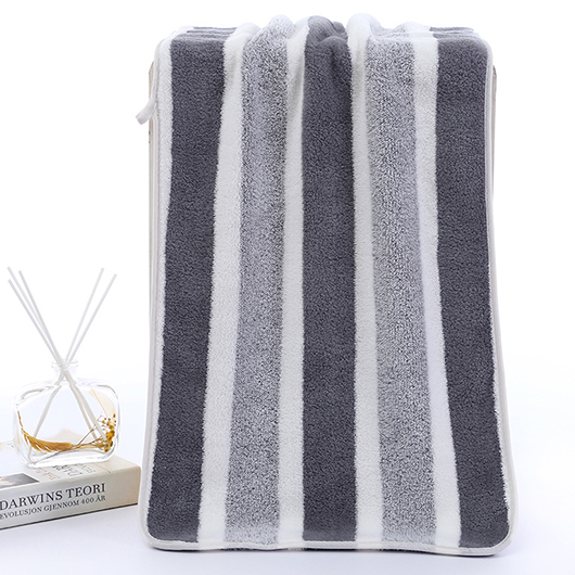 Striped Contrast Dark Grey Marl Bath Towel
