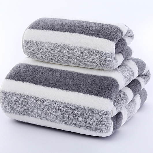 Striped Contrast Dark Grey Marl Bath Towel