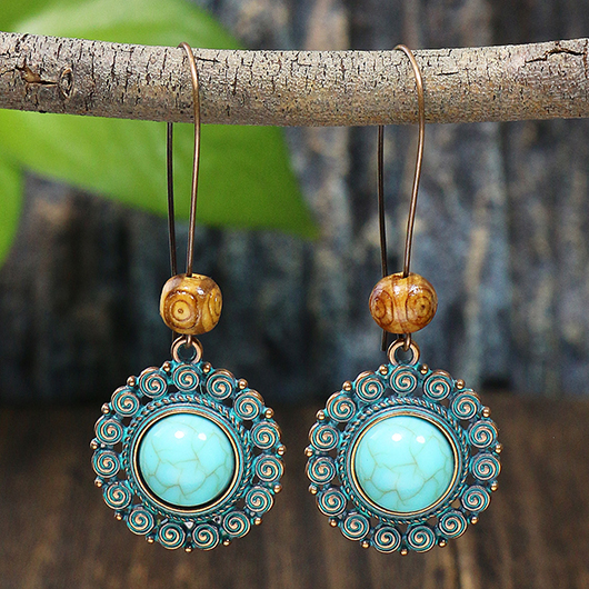 Mint Green jewelry,Round Bohemian Mint Green Alloy Earrings