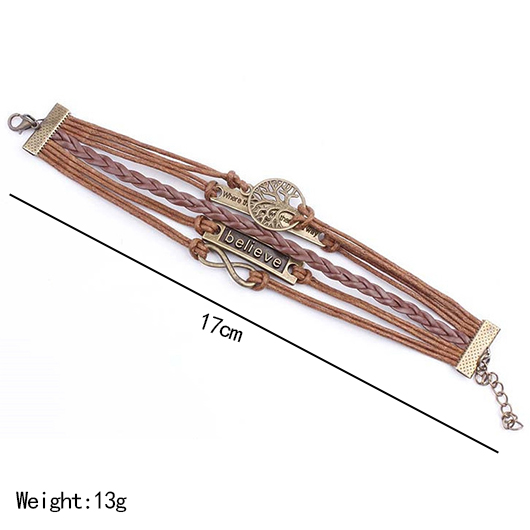 Armband aus Kunstleder mit Buchstabendesign in dunklem Kaffeebraun