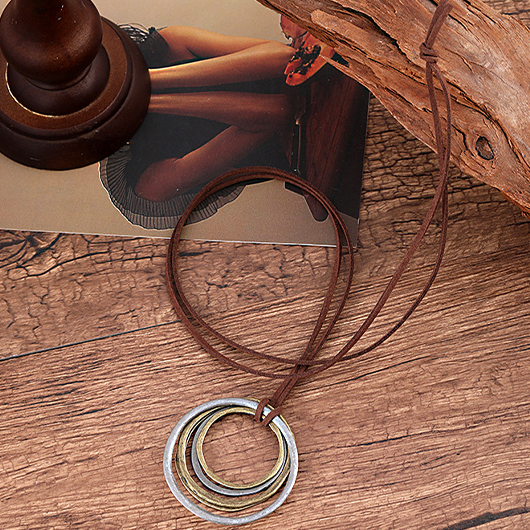 Silver jewelry,Round Circular Layered Silver Alloy Necklace