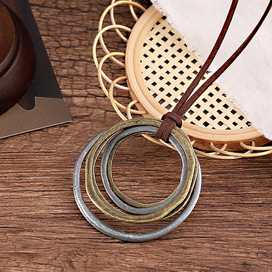 Silver jewelry,Round Circular Layered Silver Alloy Necklace