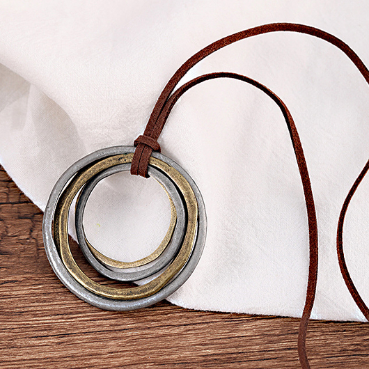 Silver jewelry,Round Circular Layered Silver Alloy Necklace