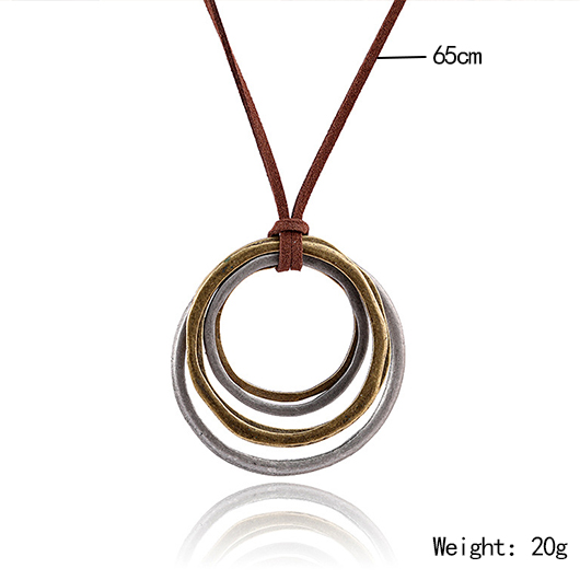 Silver jewelry,Round Circular Layered Silver Alloy Necklace