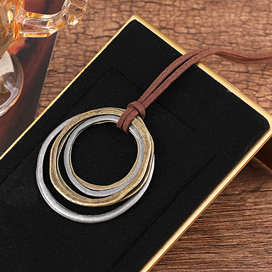 Silver jewelry,Round Circular Layered Silver Alloy Necklace