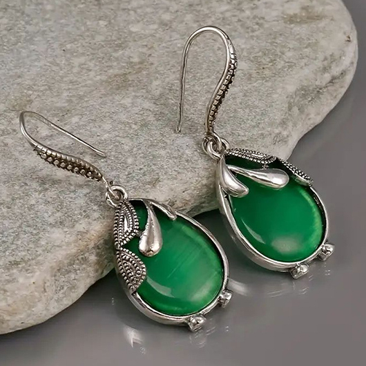 Green jewelry,Geometric jewelry,Green Teardrop Design Alloy Geometric Earrings