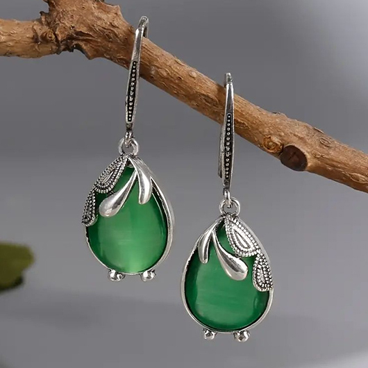 Green jewelry,Geometric jewelry,Green Teardrop Design Alloy Geometric Earrings