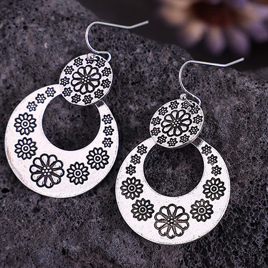 Round Silver Alloy Hollow Design Earrings