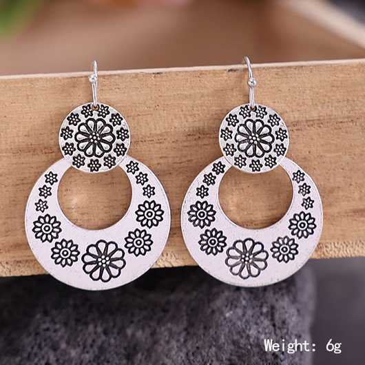 Round Silver Alloy Hollow Design Earrings