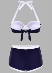 Contrast Color swimwear,Knot Detail Halter Contrast Bikini Set