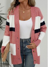 Rotita-Strickjacke mit Knopfleiste in Rosa und langen Ärmeln
