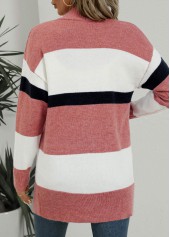 Pink tops,White tops,Striped tops,Geometric tops,ROTITA Button Striped Pink Long Sleeve Cardigan