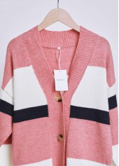 Pink tops,White tops,Striped tops,Geometric tops,ROTITA Button Striped Pink Long Sleeve Cardigan