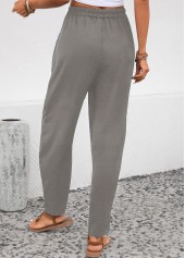 Light Grey bottoms,Plain Color bottoms,ROTITA Pocket Light Grey Elastic Waist High Waisted Pants