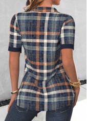 Navy plus size,Plaid plus size,Striped plus size,Geometric plus size,ROTITA Plus Size Fake 2in1 Navy Plaid Shirt Collar Blouse