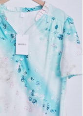 Mint Green tops,Ombre tops,ROTITA Ruched Ombre Mint Green V Neck Short Sleeve Blouse