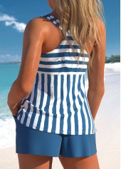 Blue swimwear,White swimwear,Striped swimwear,Geometric swimwear,ROTITA Lace Up Blue Striped Tankini Set