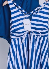 Blue swimwear,White swimwear,Striped swimwear,Geometric swimwear,ROTITA Lace Up Blue Striped Tankini Set