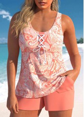 Rotita - Ensemble tankini à lacets rose poussiéreux à imprimé cachemire