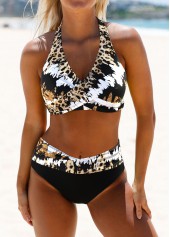 Black swimwear,Leopard swimwear,ROTITA Criss Cross Black Leopard Bikini Set