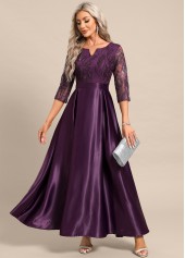 Maxikleid mit Schlitzkragen und dunkelrot-violetter Rotita-Spitze