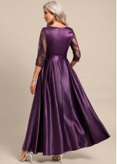 Dark Reddish Purple dresses,Plain Color dresses,Party dresses,Elegant dresses,ROTITA Lace Dark Reddish Purple Maxi Split Neck Dress