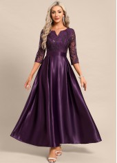 Dark Reddish Purple dresses,Plain Color dresses,Party dresses,Elegant dresses,ROTITA Lace Dark Reddish Purple Maxi Split Neck Dress