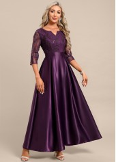 Dark Reddish Purple dresses,Plain Color dresses,Party dresses,Elegant dresses,ROTITA Lace Dark Reddish Purple Maxi Split Neck Dress