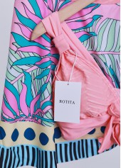 Dusty Pink swimwear,Plants swimwear,Dot swimwear,Striped swimwear,Geometric swimwear,ROTITA Bowknot Dusty Pink Leaf Print Bikini Set