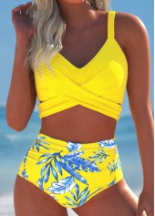 ensemble de bikini à imprimé plantes tropicales jaune surplis rotita