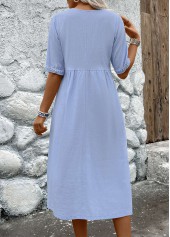 Light Blue dresses,Plain Color dresses,Everyday dresses,Casual dresses,ROTITA Patchwork Light Blue V Neck Half Sleeve Dress