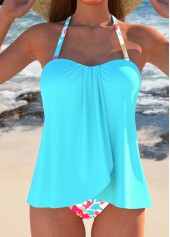 ROTITA Cross Hem Cyan Floral Print Tankini Set