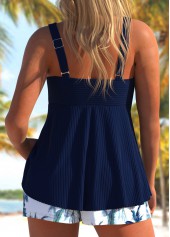 Navy plus size,Plants plus size,ROTITA Plus Size Surplice Tropical Plants Print Navy Tankini Set