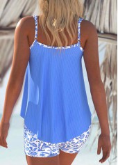 Blue swimwear,Ditsy Floral swimwear,ROTITA Contrast Binding Blue Ditsy Floral Print Tankini Set