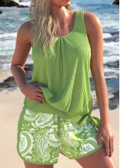 Avocado Green swimwear,Paisley swimwear,ROTITA Jacquard Avocado Green Paisley Print Tankini Set
