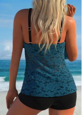 Peacock Blue swimwear,Plain Color swimwear,ROTITA Ruffle Asymmetric Peacock Blue Tankini Top