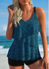 Rotita – Asymmetrisches Tankini-Set mit Rüschen in Pfauenblau
