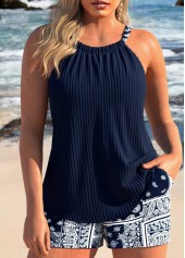 rotita - ensemble tankini bleu marine à imprimé tribal et patchwork taille plus