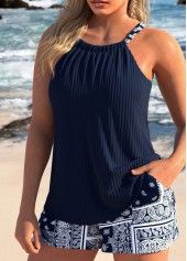 Navy plus size,Tribal plus size,Paisley plus size,ROTITA Plus Size Patchwork Tribal Print Navy Tankini Set