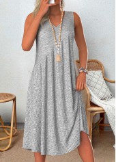 Light Grey Marl dresses,Plain Color dresses,Everyday dresses,Casual dresses,ROTITA Patchwork Light Grey Marl A Line V Neck Dress