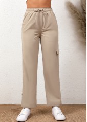 Light Camel bottoms,Plain Color bottoms,Drawstring Light Camel Elastic Waist High Waisted Pants