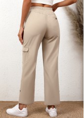 Light Camel bottoms,Plain Color bottoms,Drawstring Light Camel Elastic Waist High Waisted Pants