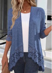 ROTITA Patchwork Denim Blue 3/4 Sleeve Light Cardigan