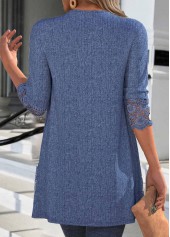 Denim Blue tops,Plain Color tops,ROTITA Patchwork Denim Blue 3/4 Sleeve Light Cardigan