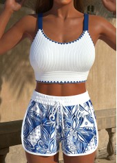 ensemble de bikini à imprimé tribal bleu à reliure contrastée rotita