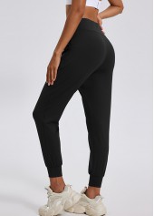 Black bottoms,Plain Color bottoms,Black High Waisted Pocket Jogger Pants