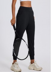 Black bottoms,Plain Color bottoms,Black High Waisted Pocket Jogger Pants