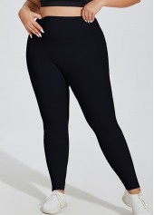 Black plus size,Plain Color plus size,Plus Size Black Skinny Elastic Waist High Waisted Leggings